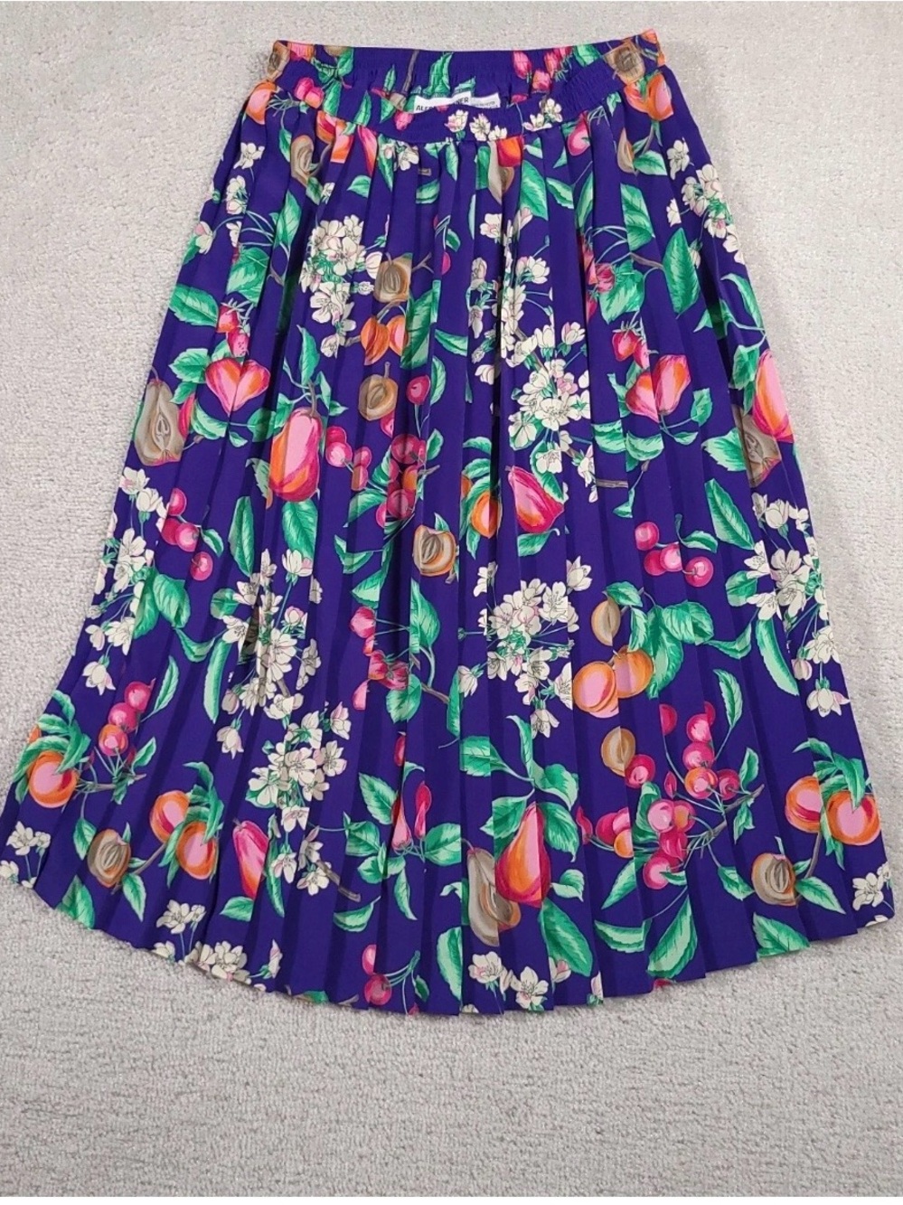 Vintage Alfred Dunner Purple Floral Fruit Pleated Midi Skirt